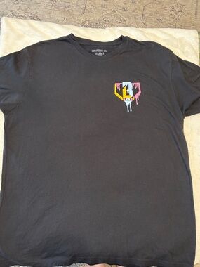Black Short-Sleeve Crewneck T‑Shirt with Colorful Drip Chest Logo